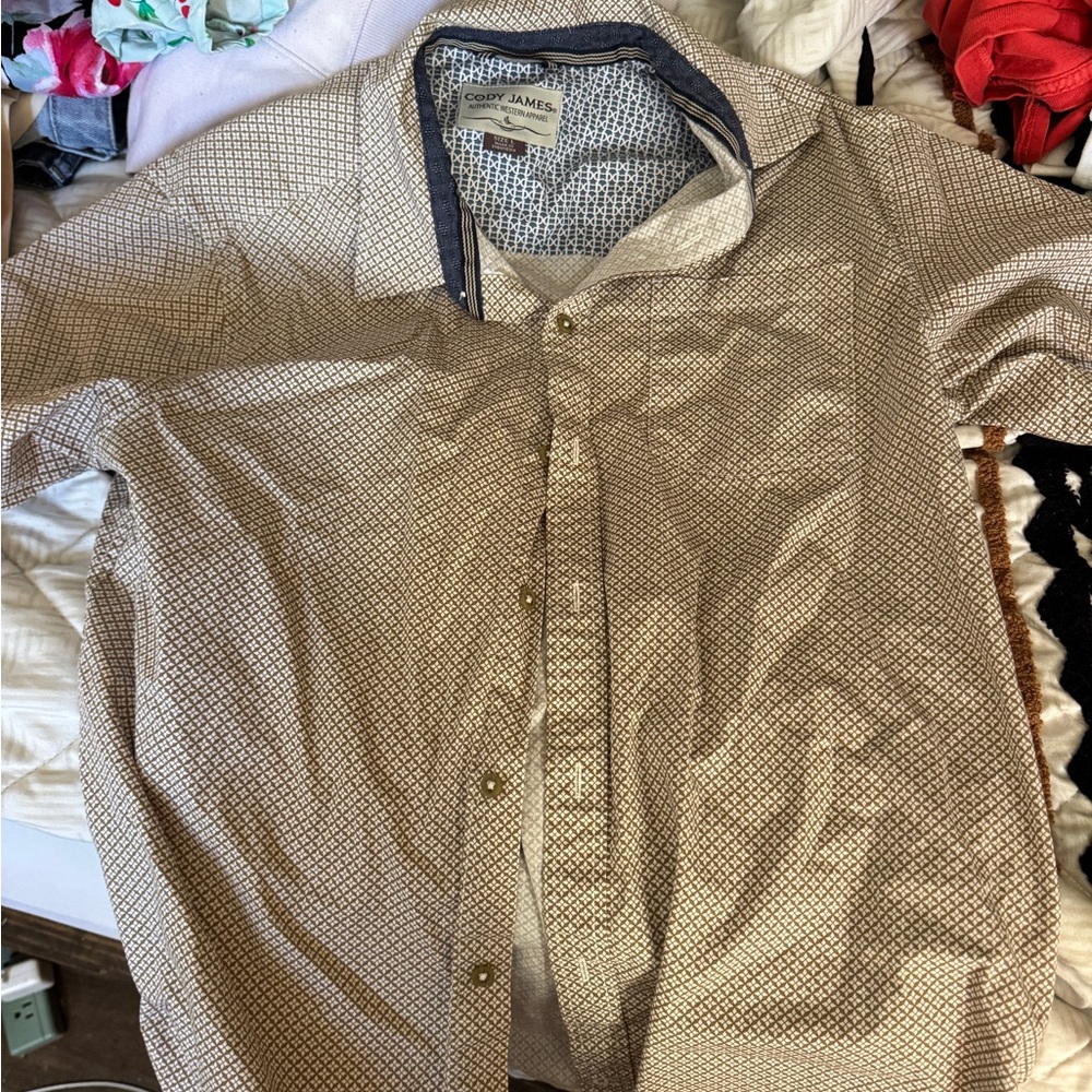 Corey James Men's Beige Casual Button Down Shirt